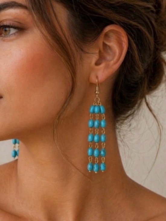 Plunder Jewelry - Plunder Turquoise Howlite Beaded Cascade Earrings with Gold Hooks